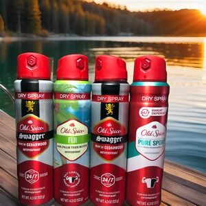 Old Spice Dry‎ Spray Lot of 4 Swagger Cedarwood Fiji Pure Sport 4.3 oz Men's Set
